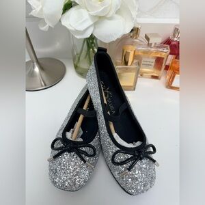 Yosi Samra Silver Glitter Kids Dress Shoes